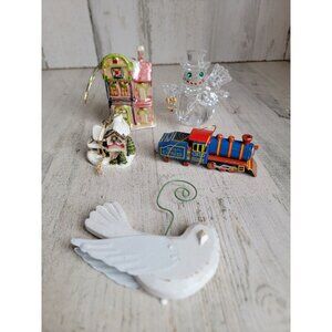 Xmas house snowman bird ornament train dove unique set snowman